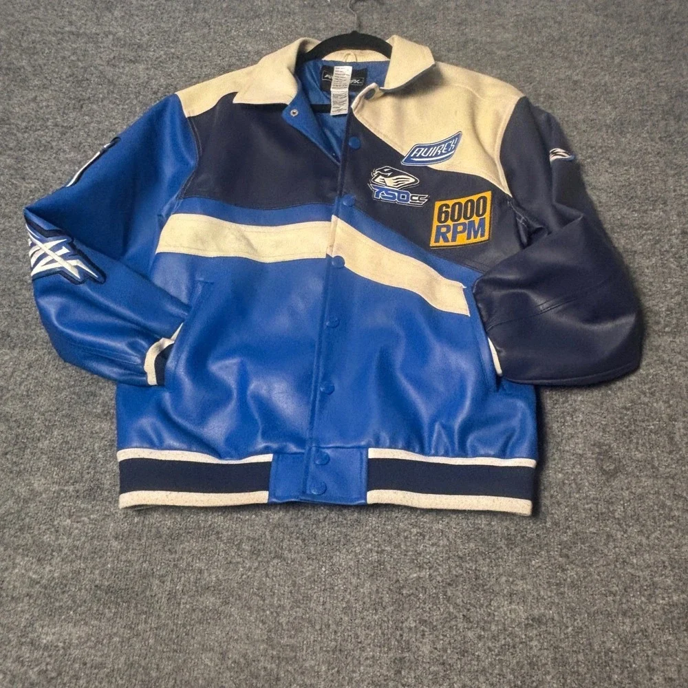 Avirex USA 750 Racing Jacket Youth L 16-18 Blue Varsity Moto Y2K‎